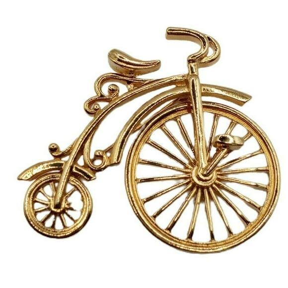 Vintage Bicycle Brooch Gold Tone Spinning Wheel Vintage 🚲 - Picture 8 of 11